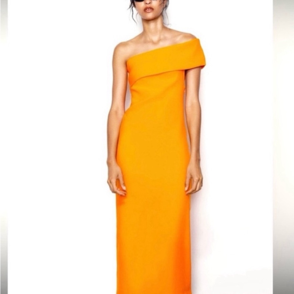 NWT Zara One Shoulder Midi Bodycon Dress